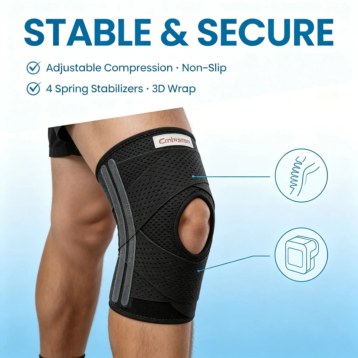 Unisex Adjustable Knee Brace - Breathable Polyester Mesh Fabric, Open-Patella Design for Running Relief, Hiking/Light Outdoor Use, Sporty Protective Gear for Arthritis Pain Relief