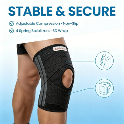 Unisex Adjustable Knee Brace - Breathable Polyester Mesh Fabric, Open-Patella Design for Running Relief, Hiking/Light Outdoor Use, Sporty Protective Gear for Arthritis Pain Relief